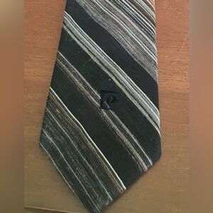 Vintage Pierre Cardin Men’s Necktie w/Embroidered Logo, Black/Brown 100% Poly